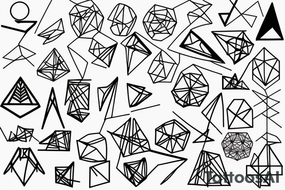 Minimalistic abstract geometric shape with network and wave tattoo idea Minimalistic abstract geometric shape with network and wave tattoo idea