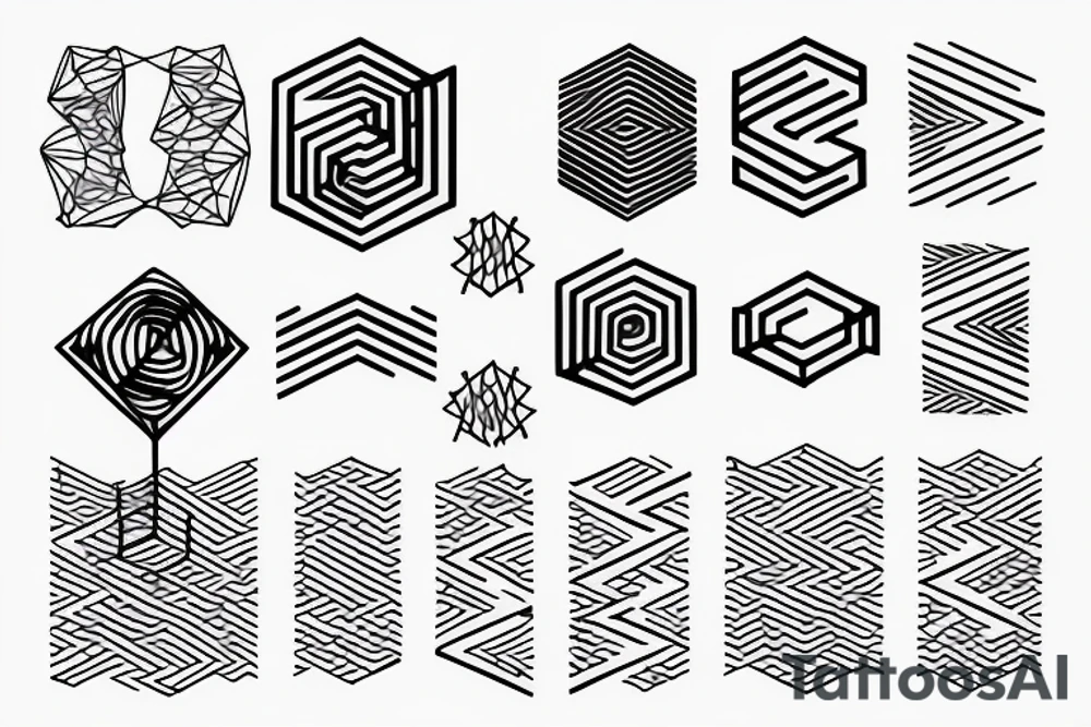 Minimalistic abstract geometric shape with network and music wave tattoo idea