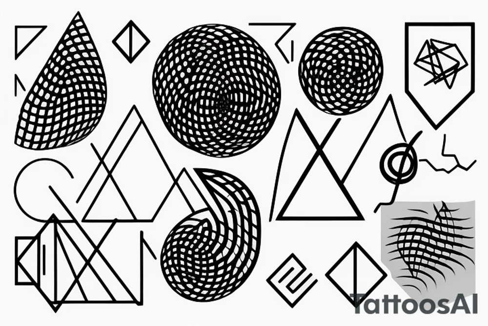 Minimalistic abstract geometric shape with network and music wave tattoo idea Minimalistic abstract geometric shape with network and music wave tattoo idea