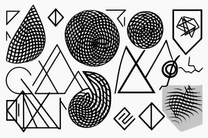 Minimalistic abstract geometric shape with network and music wave tattoo idea