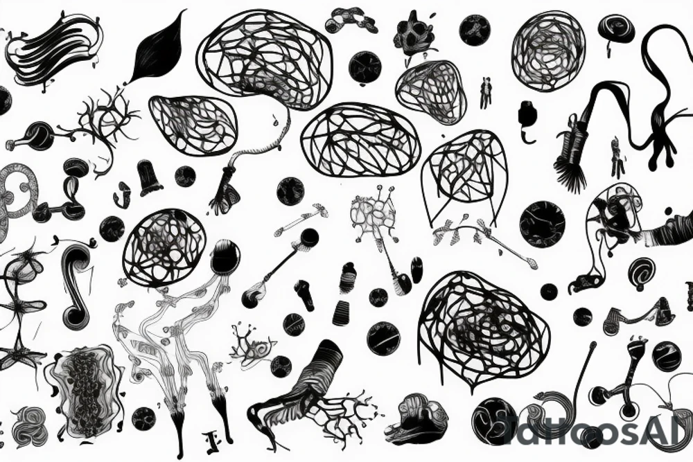 Minimalistic network of nerve cells and music waves tattoo idea
