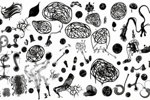 Minimalistic network of nerve cells and music waves tattoo idea