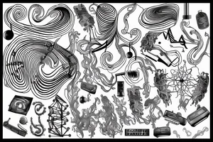 Minimalistic network of nerve cells and music waves tattoo idea