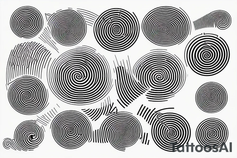 Spiral of Minimalistic music oscillations with a brain network in the middle tattoo idea