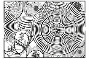 Spiral of Minimalistic music oscillations with a brain network in the middle tattoo idea