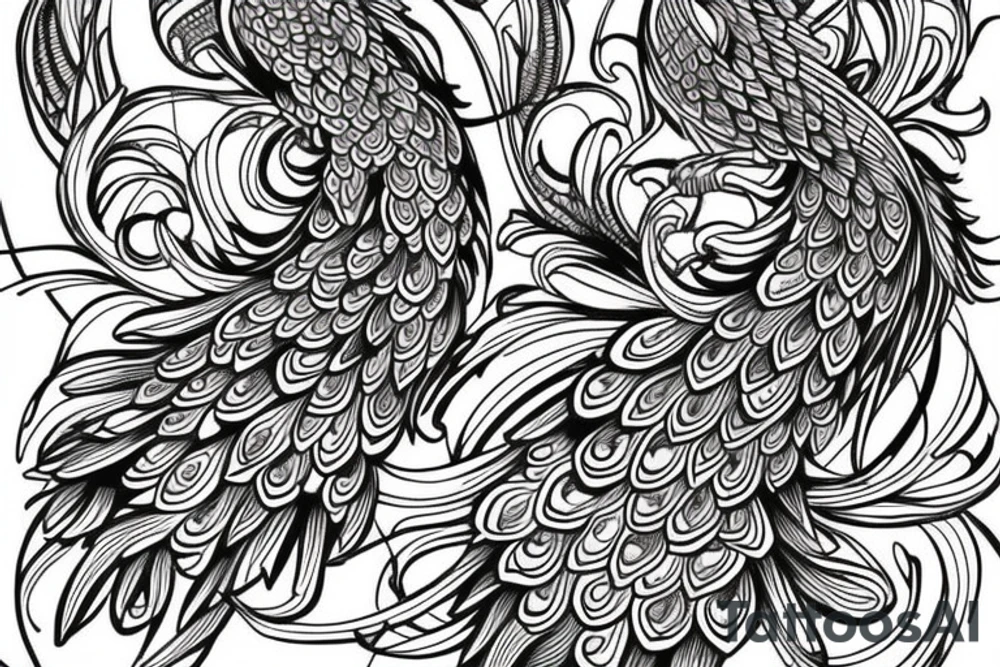 ornemental tattoo, full back tattoo, 2 peacock, bold lines tattoo idea