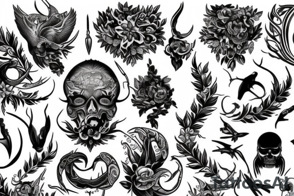 ornemental tattoo, full back tattoo, black bold lines tattoo idea