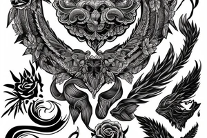 ornemental tattoo, full back tattoo, black bold lines tattoo idea