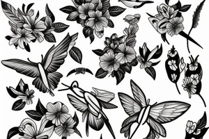 colibri with flowers tattoo idea