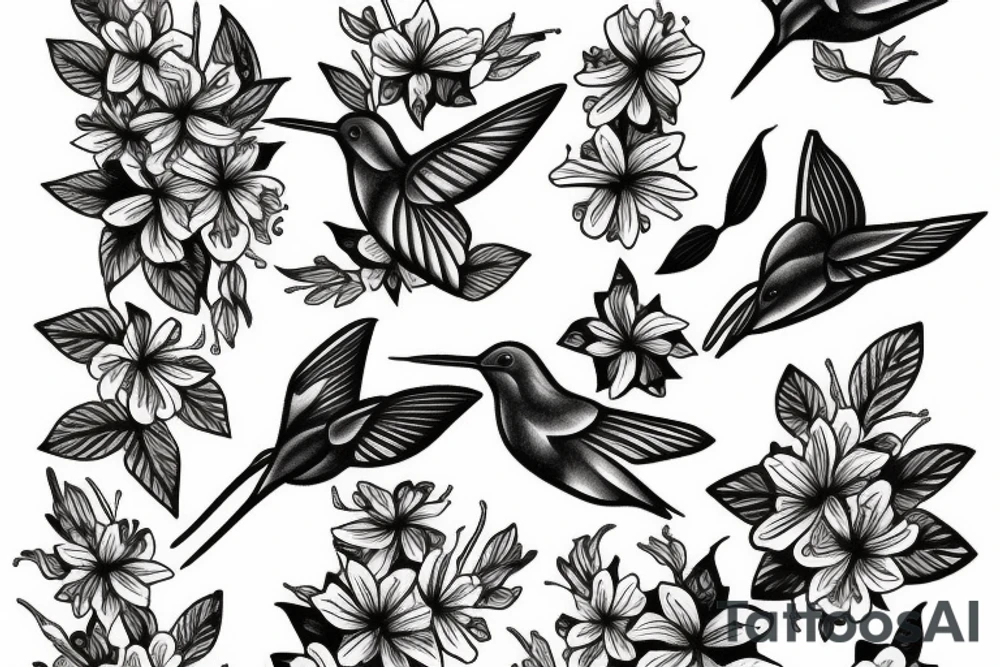 colibri with flowers tattoo idea
