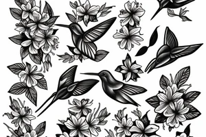 colibri with flowers tattoo idea