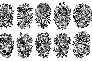 ornamental tattoo bold lines, helen hitori's style with flowers tattoo idea