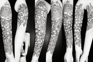 ornamental tattoo lines, helen hitori's style with flowers tattoo idea