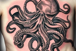 octopus with a bottle of rum tattoo idea
