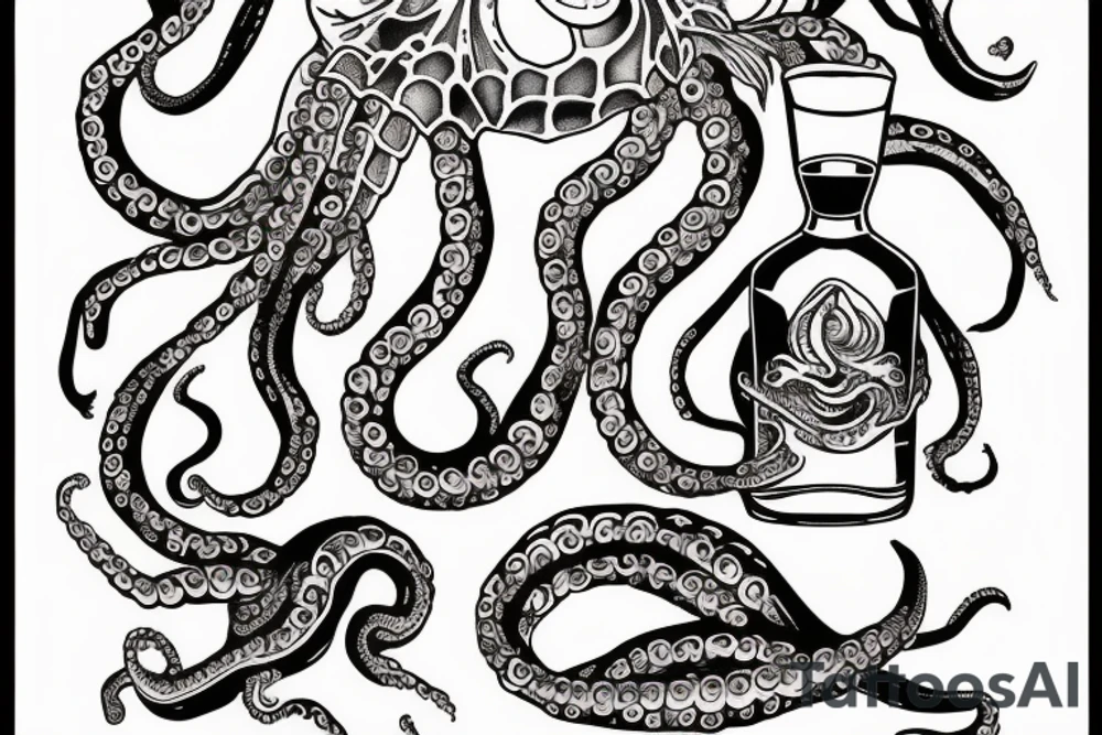 octopus with a bottle of rum tattoo idea