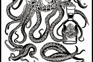 octopus with a bottle of rum tattoo idea