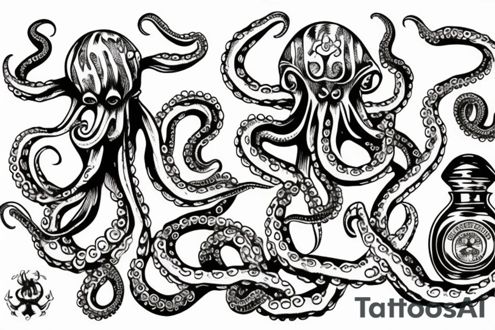 octopus with a bottle of rum tattoo idea