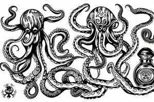 octopus with a bottle of rum tattoo idea