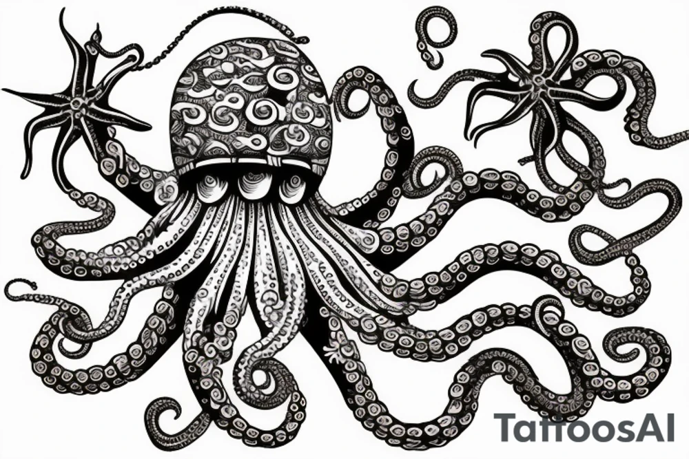 octopus with a bottle of rum tattoo idea