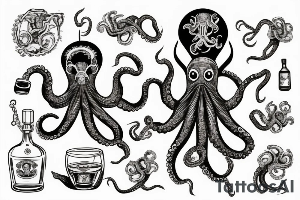 octopus with a bottle of rum tattoo idea