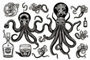 octopus with a bottle of rum tattoo idea