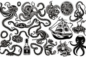 octopus with a bottle of rum tattoo idea