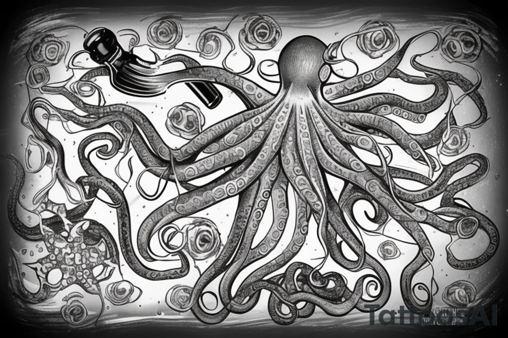 octopus with a bottle tattoo idea