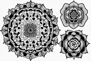 mandala with roses and peony tattoo idea