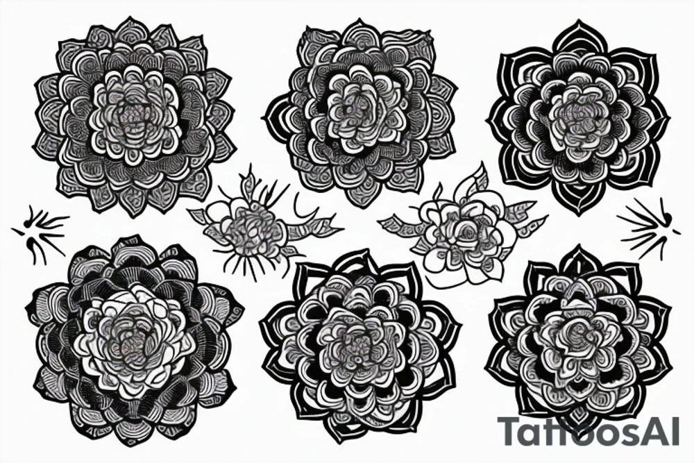 mandala with roses and peony tattoo idea