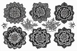 mandala with roses and peony tattoo idea