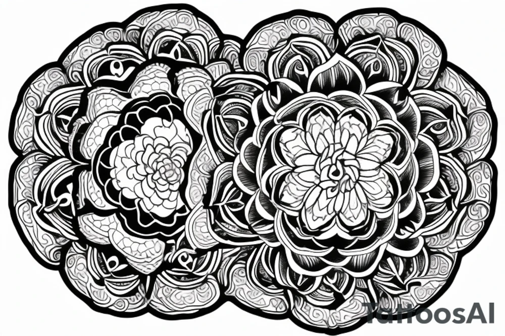 mandala, roses and peony tattoo idea