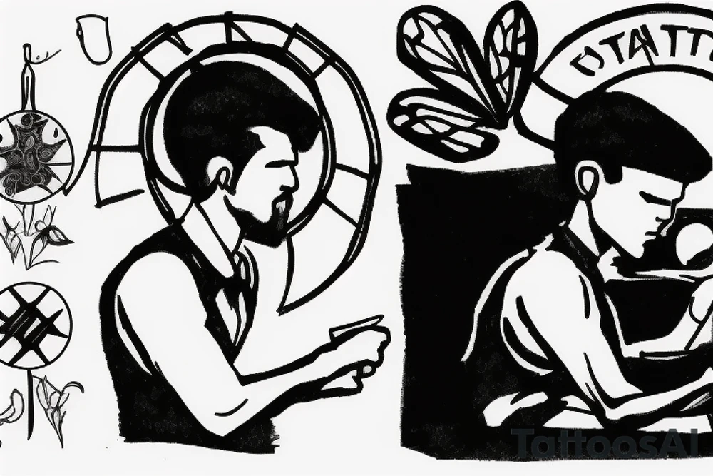 Man in field looking at starts tattoo idea