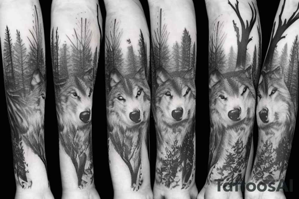 Wolf in a forest tattoo idea