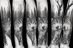 Wolf in a forest tattoo idea