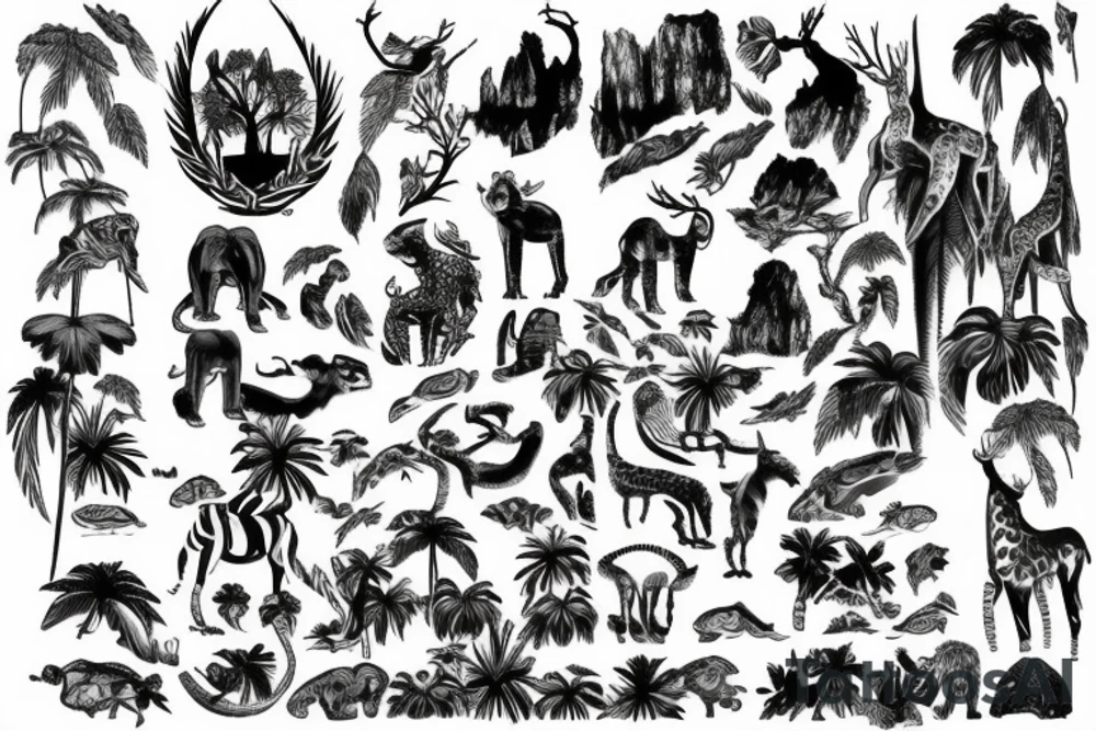 tall jungle waterfall with wildlife tattoo idea tall jungle waterfall with wildlife tattoo idea