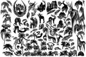 tall jungle waterfall with wildlife tattoo idea