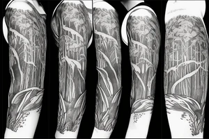 tall jungle waterfall with wildlife tattoo idea