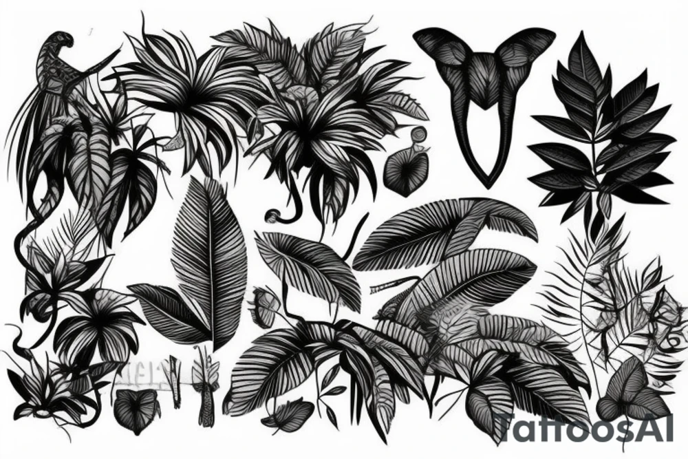 tall jungle waterfall with wildlife tattoo idea