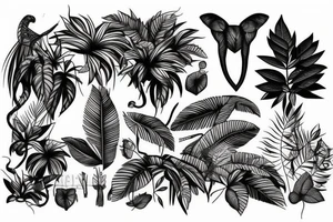 tall jungle waterfall with wildlife tattoo idea