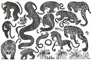 tall jungle waterfall with jaguar lurking in a tree tattoo idea
