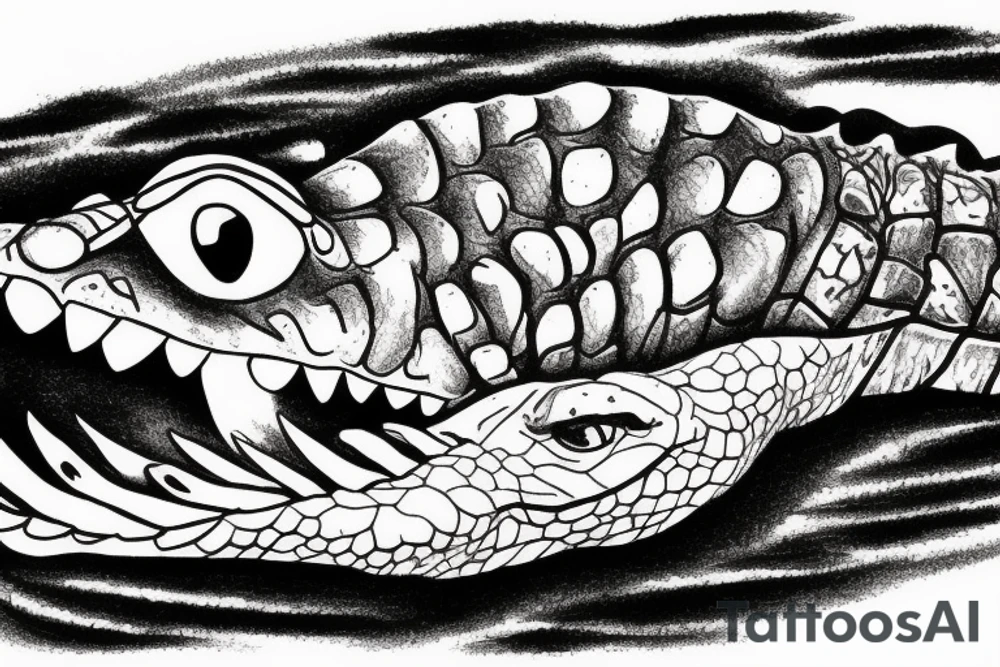 alligator lying beside a stream. tattoo idea