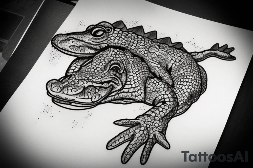 alligator lying beside a stream. tattoo idea