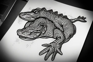 alligator lying beside a stream. tattoo idea