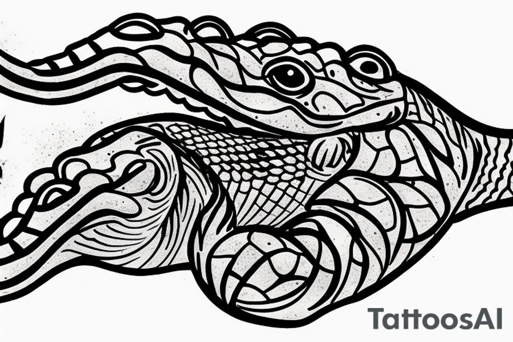 alligator lying beside a stream. tattoo idea