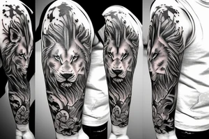 lion and wolf with a broken clock tattoo idea
