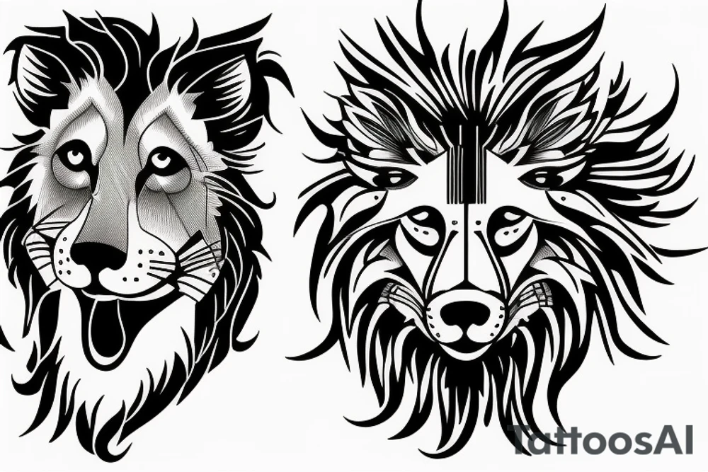 lion and wolf with a broken clock tattoo idea