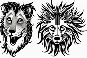 lion and wolf with a broken clock tattoo idea