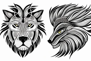 lion and wolf with a broken clock tattoo idea