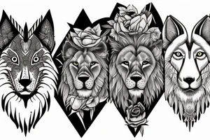 lion and wolf with a broken clock tattoo idea