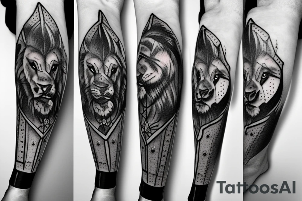 lion and wolf with a broken clock tattoo idea